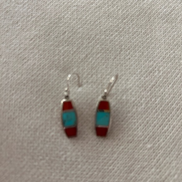 Vintage - Silver, Turquoise and Agate Earrings - Picture 3 of 3